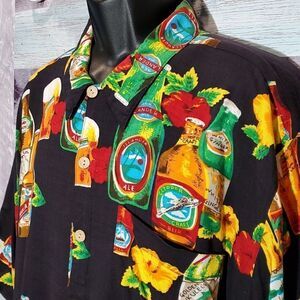 K.A.D. Clothing Vintage Men's Rayon Beer Tropical Hawaiian Shirt Sz XL 623